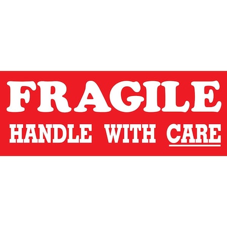 Decker Tape Products Label, DL8010, FRAGILE HANDLE WITH CARE, 1-1/2" X 4" DL8010